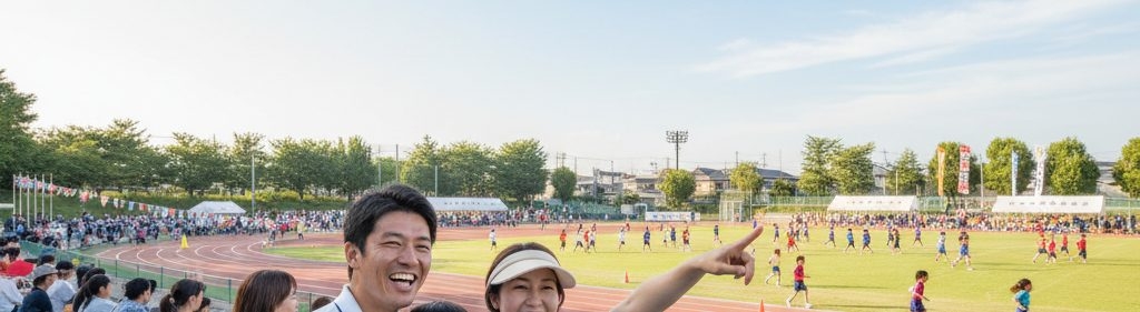 運動会の観客席で応援する家族